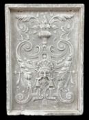 PLASTER RELIEF PANEL, decorated in the Renaissance style with masks and foliage 64h x 46w cm