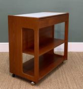 MCINTOSH TEAK COCKTAIL TROLLEY, with cutlery drawer and shelves, formica folding top, stamped 'Oct