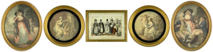 ASSORTED PRINTS comprising a pair of Francesco Bartolozzi coloured mezzotints 'Cupid Inspiring The