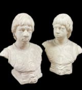 LATE 19TH CENTURY WYNDHAM CLARKE PLASTER CASTS OF BOY KNIGHTS, 1895, in armour 46cm h (2)