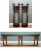 PAIR GOTHIC STAINED OAK NICHES & LINTEL or RAIL, niches with pierced brackets, 164cm h, openwork
