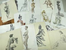 20TH CENTURY SCHOOL watercolours and drawings - collection of nude figure studies, some double