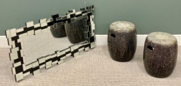 WALL MIRROR - contemporary design, 60 x 117cms and a pair of PORCELAIN SEATS - 42cms H, 28cms