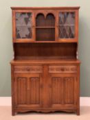 LINENFOLD DRESSER - 20th Century oak with upper leaded glass doors, 178cms H, 115cms W, 45cms D