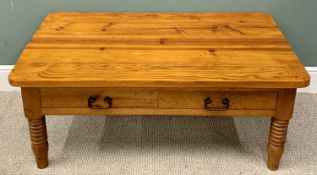 PLUS LOT 14 - MODERN PINE COFFEE TABLE - with twin drawers, 50cms H, 122cms W, 76cms D