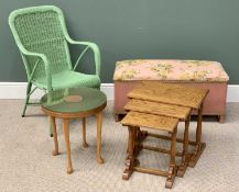 FURNISHING ASSORTMENT - to include a loom type armchair, ottoman, polished nest of three tables