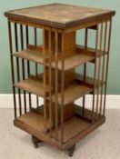 LARGE VINTAGE OAK REVOLVING BOOKCASE - 115cms H, 60cms W, 60cms D