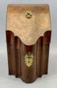 GEORGE III MAHOGANY SERPENTINE FRONT KNIFE BOX - inlaid with chequered stringing, with brass