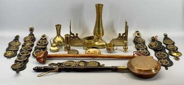 LEATHER MARTINGALES WITH HORSE BRASSES COLLECTION, mainly souvenir, an ornamental miniature miner'