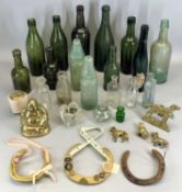 VINTAGE GLASS BOTTLE ASSORTMENT for ale, soda ETC, also other glassware and a small quantity of