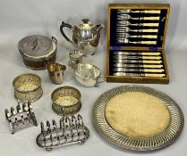 EPNS & OTHER PLATED METALWARE - a mixed group to include a Walker & Hall bread board with wooden