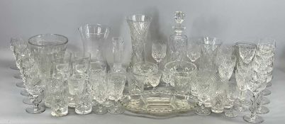 CUT GLASSWARE - a collection including circular decanter with stopper, 30cms H, waisted circular