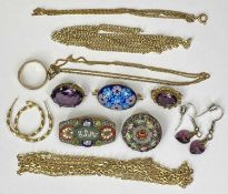 VINTAGE & LATER JEWELLERY GROUP - to include two micromosaic brooches, one Millefiori brooch, two
