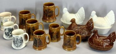 PORTMEIRION 'HENS' - a graduated pair and a graduated pair of white Milk glass 'hens', Lord Nelson