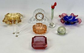 WATERFORD CRYSTAL SEAHORSE MANTEL CLOCK - with arched top, 12.5cms H, 18.5cms W, 5cms D, a Studio