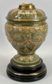 DOULTON LAMBETH STONEWARE OIL LAMP BASE - late 19th century, green mottle glazed and moulded in