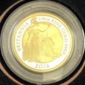 2016 ROYAL MINT BRITANNIA UK ONE QUARTER OZ GOLD PROOF COIN - denomination £25 with certificate No