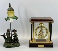 MANTEL CLOCK - in four pillar case, skeleton movement, striking on a bell, 29cms H, 24cms W, 13cms D