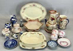 STAFFORDSHIRE ASSORTMENT - Pink Rose jug and bowl, Chinese blue and white, ETC