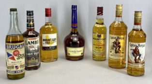 BOTTLED ALCOHOL (7) - Mount Gay Barbados Rum (70cl x 2), Courvoisier Cognac, Captain Morgan (2