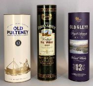 BOTTLED ALCOHOL - Old Glen Single Speyside Malt, 12yr old, Old Pulteney 12yr old Malt and a Famous