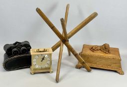 RECTANGULAR WOODEN CIGAR/CIGARETTE BOX - the lift-up lid carved with a figure of a recumbent lion,