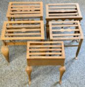 VICTORIAN METAL FOOTMAN (5)- various open rib plates to the top on shaped and other front supports