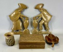 COLUMBIAN CARVINGS OF FIGURES, A PAIR and other items of treen