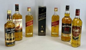 BOTTLED ALCOHOL - Whisky (7 bottles) - White & Mackay (1 ltr), 100 Pipers, Johnny Walker Red