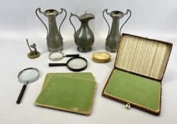 ART NOUVEAU STYLE BEATEN PEWTER VASES A PAIR - marked 'English Pewter - G L & Company, 1723',