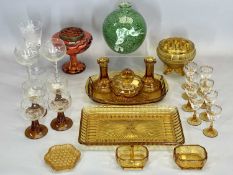 ART & OTHER GLASSWARE - to include Amber dressing table set and glasses, an attractive circular