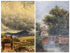 ENGLISH SCHOOL oils on board (2) - Mill and Lock, initialled 'F.M.', 21 x 14cms and a horse and cart