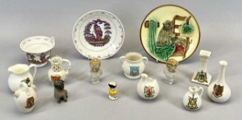 GERMAN MAJOLICA CIRCULAR SHALLOW DISH - moulded decoration of cat and kitten on chair marked '