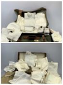 VINTAGE LEATHER SUITCASE and a vintage canvas suitcase with leather fittings containing Naval