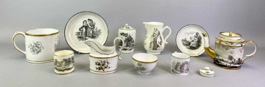 ENGLISH BAT PRINTED PORCELAIN PEARLWARE - early 19th century, a collection, circular shallow bowl '