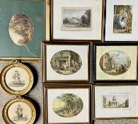 ABRAHAM LE BLOND (1819 - 1994) oval colour prints (3) - figures gathered outside (2) and one of an