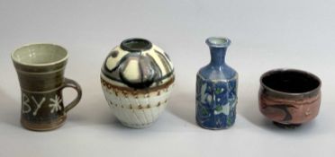 MARGARET FFRITH DENBIGH - circular Studio Pottery bowl, glazed in pinks and browns, impressed marks,