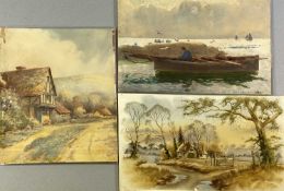 JAMES AITKEN (British flourished 1880 - 1935) watercolour - fisherman in boat with sails down,