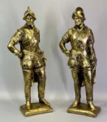 DECORATIVE GILT PAINTED FIGURES OF CONQUISTADORS, A PAIR - 88cms H