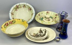 TORQUAY WARE TERRACOTTA VASE - blue glazed kingfisher pattern, 25cms H, Johnson Brothers 'Game