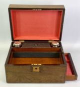 VICTORIAN ROSEWOOD TRINKET BOX - the hinged cover inlaid with rectangular mother of pearl lozenge,