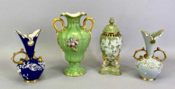 HARRY BARNARD FOR WEDGWOOD VASES (2) - slip glazed in light blue with green interior and dark blue