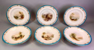 ATTRIBUTED TO MINTON 6 PIECE DESSERT SERVICE - 19th century, all the pieces with turquoise and