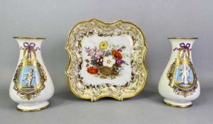 COALPORT PORCELAIN, 3 ITEMS - dessert dish of square form with serpentine outline, the border gilded