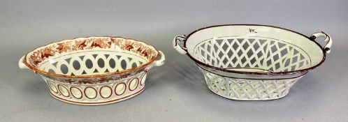 A DAVENPORT PEARL WARE CHESTNUT TRELLIS WORK BASKET - circa 1810 with diamond shaped openwork sides,