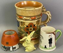 LARGE CROWN DUCAL ART DECO STYLE JUG by Charlotte Rhead, 19cms H, yellow Sylvac rabbit Model No