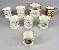 ENGLISH PORCELAIN MUGS - 19th century, a collection of 8, hand painted with floral sprays and