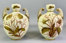 THE DERBY CROWN PORCELAIN COMPANY - twin handle vases of globular form, a pair, late 19th century