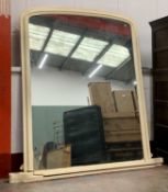 OVERMANTEL MIRROR - exceptionally large with arched top and timber frame, 195cms H, 179cms W