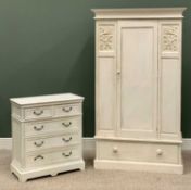 WHITE PAINTED BEDROOM FURNITURE (2) - to include a single door wardrobe with carved detail to the